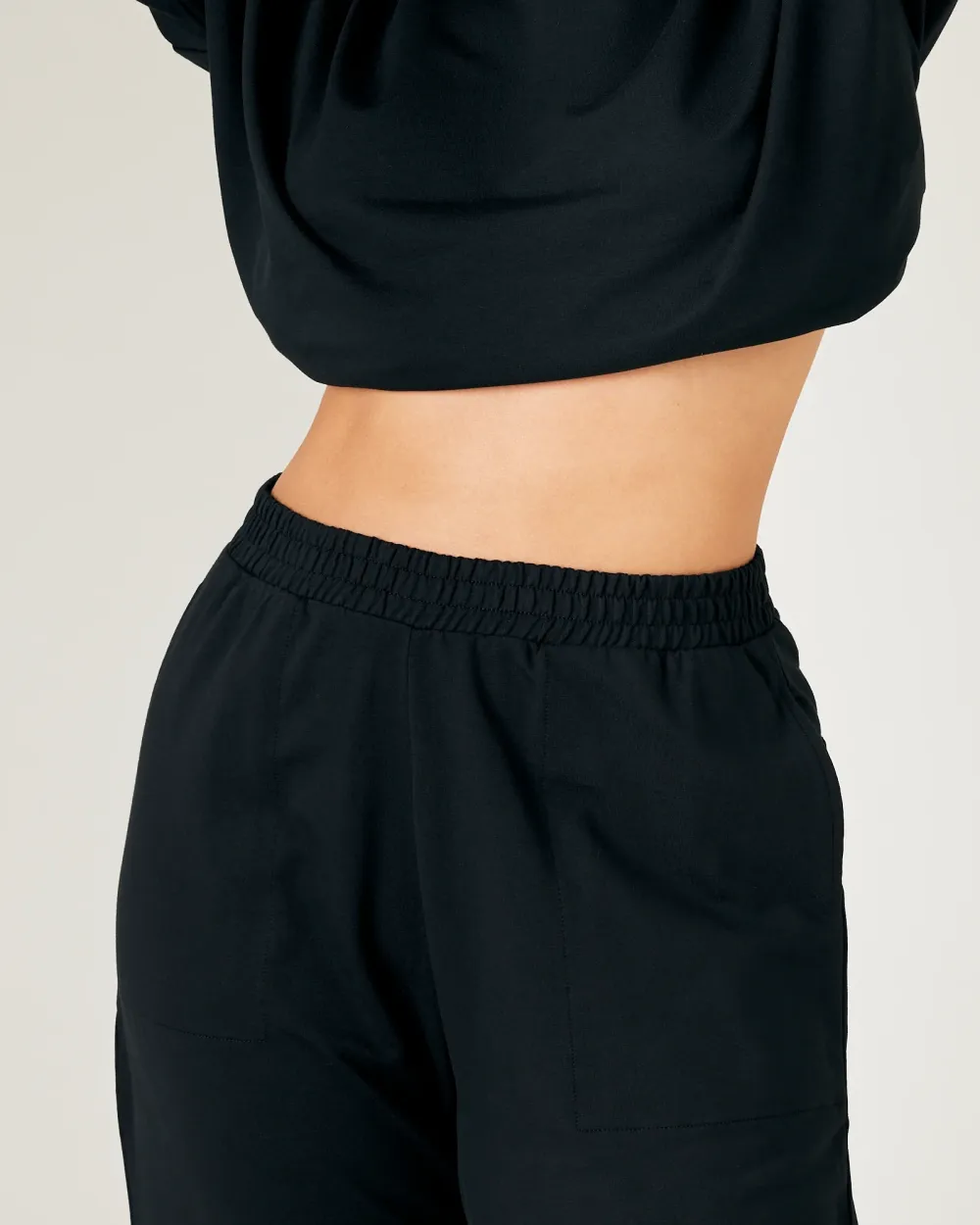 BLACK COTTON JERSEY TROUSERS