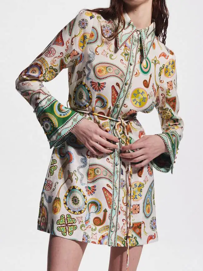 And Fashionable Printed Trumpet Sleeve Mini Dress