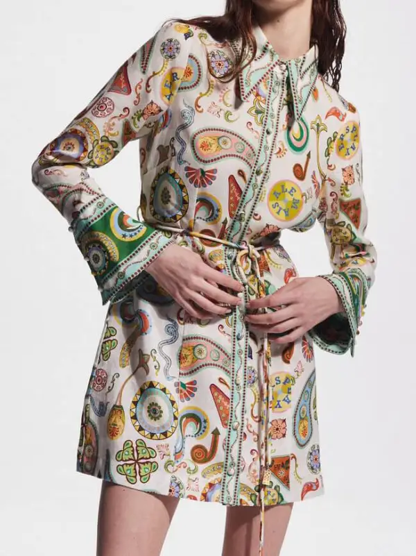 And Fashionable Printed Trumpet Sleeve Mini Dress