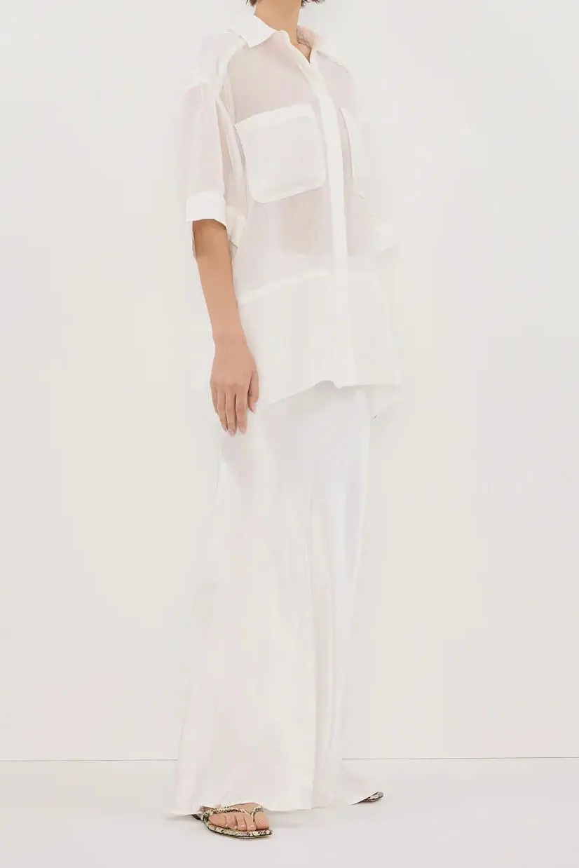 WHITE SATIN MAXI SKIRT