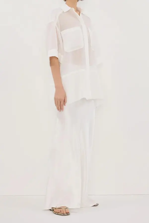 WHITE SATIN MAXI SKIRT