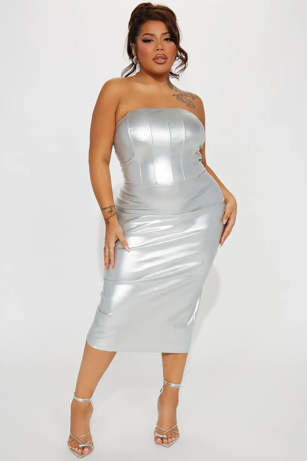 Lea Metallic Midi Dress - Silver