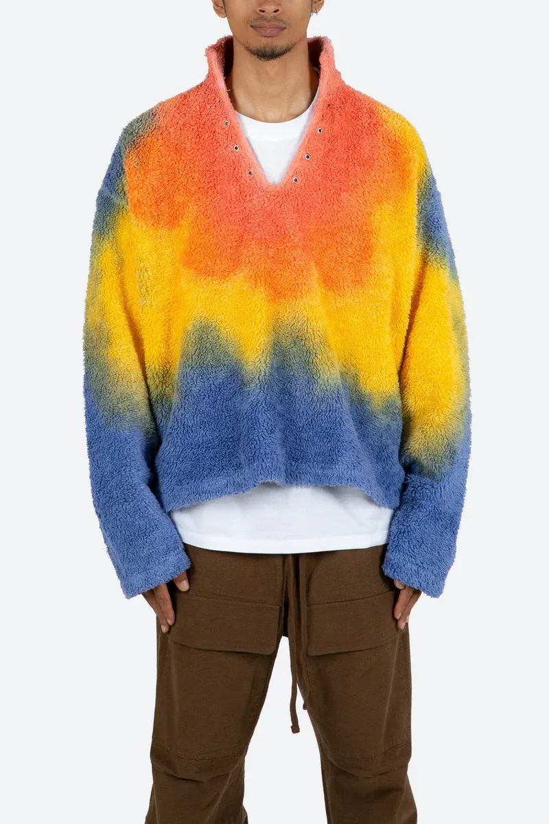 RAINBOW COLORED SHERPA V NECK JACKET