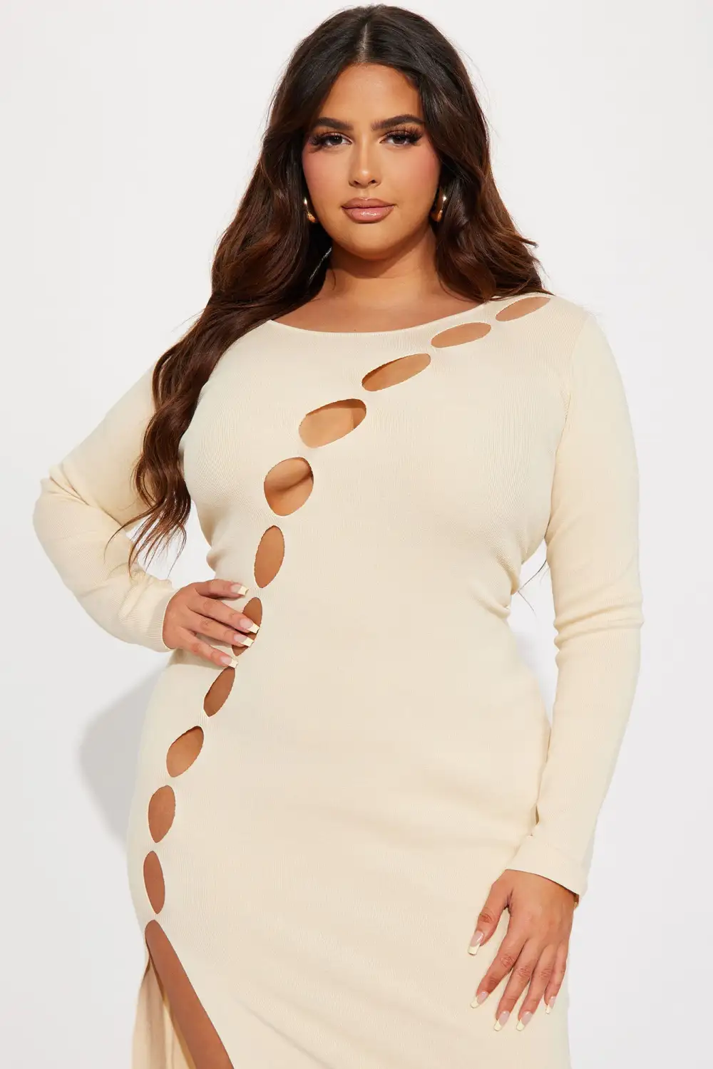Eve Cutout Knit Midi Dress - Cream