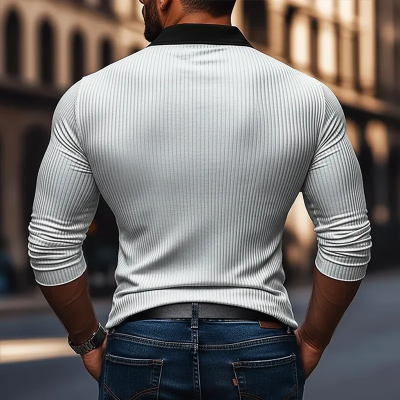 Open Air Long Sleeve Collared Knit Relaxed Fit Shirt