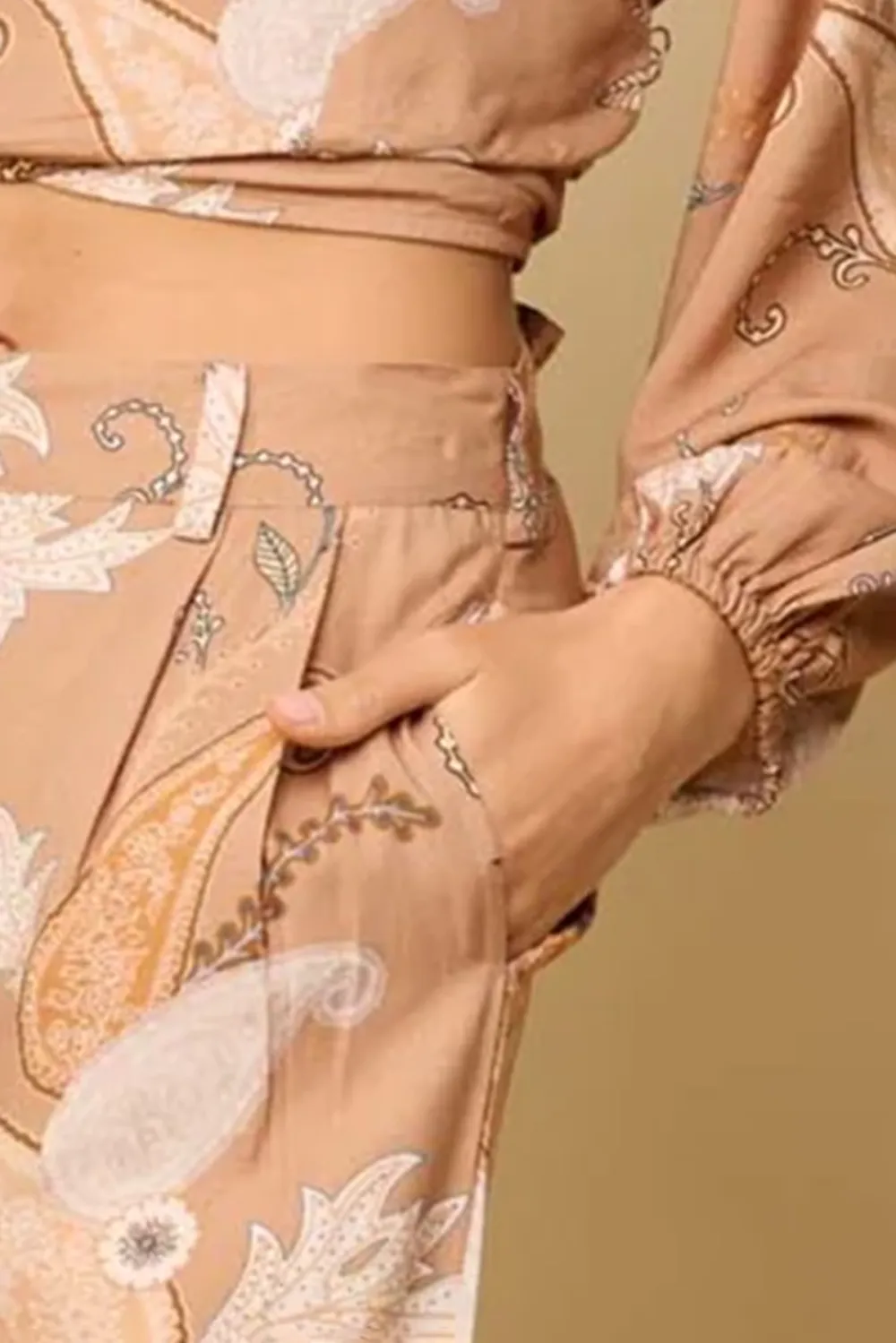 Tan Print Wrap Crop Top