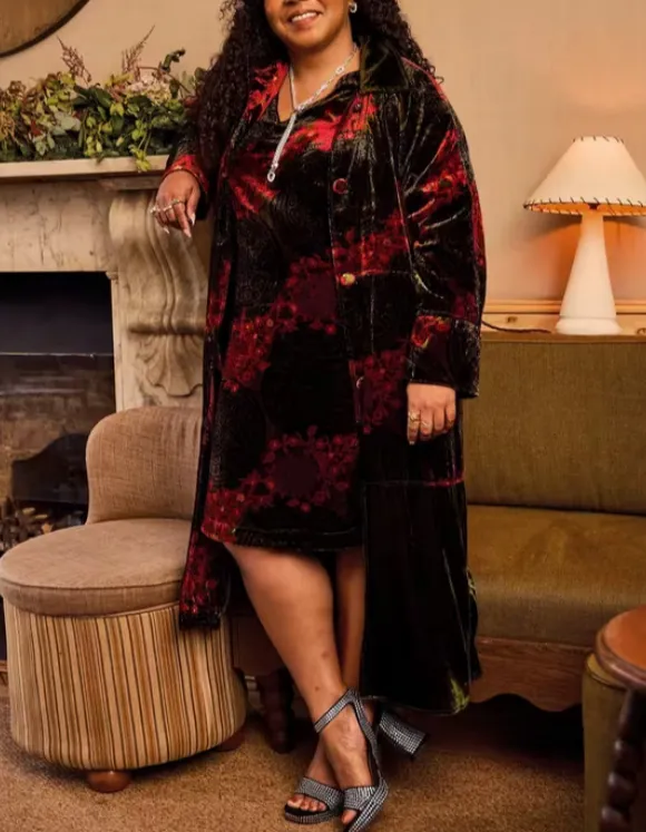 Velvet Mix Dress In Green Print