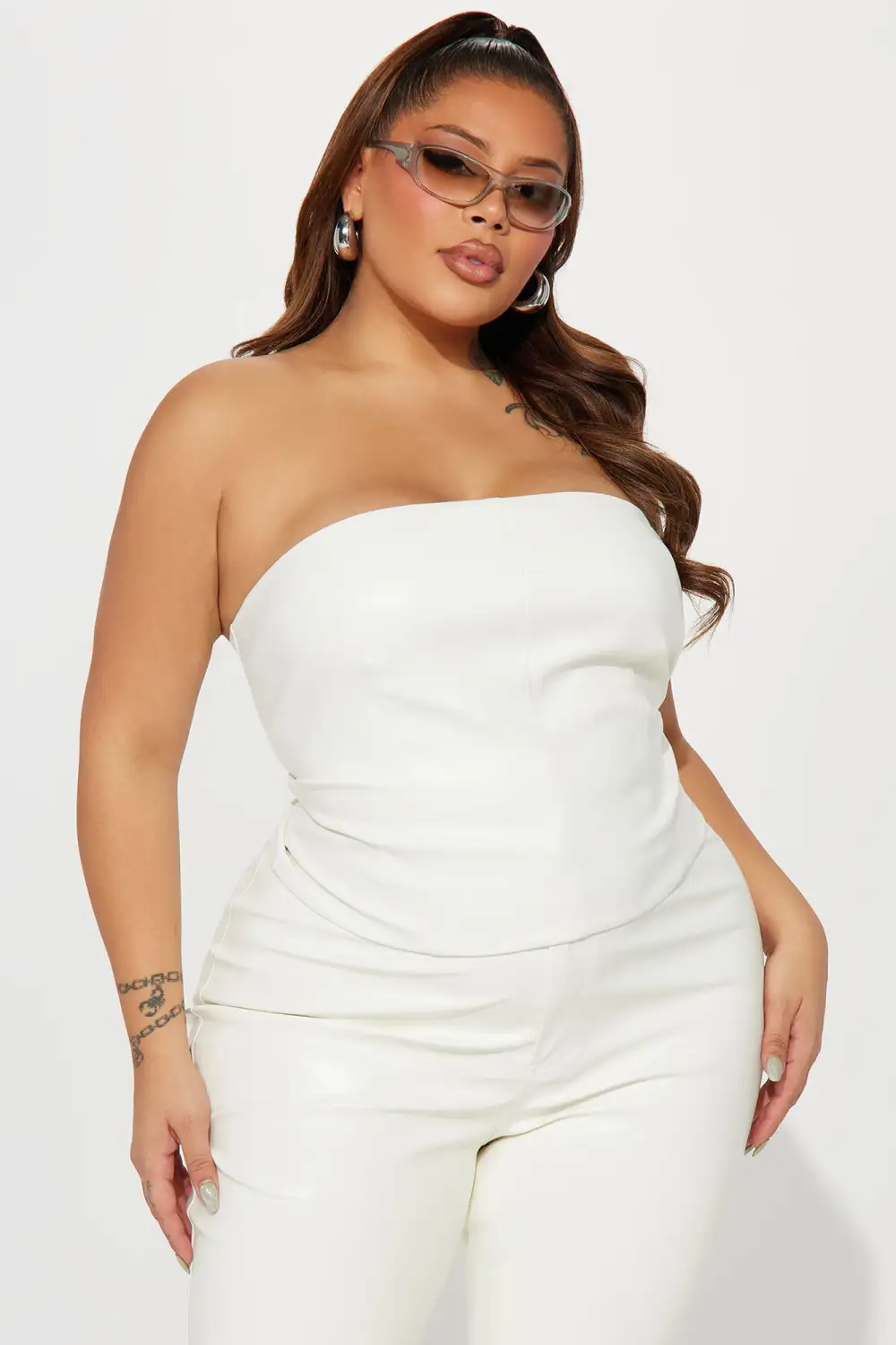 Turning Heads Faux Leather Pant Set - Cream