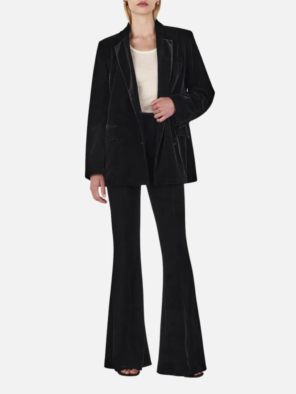 Velvet Plain Long Sleeve Blazer