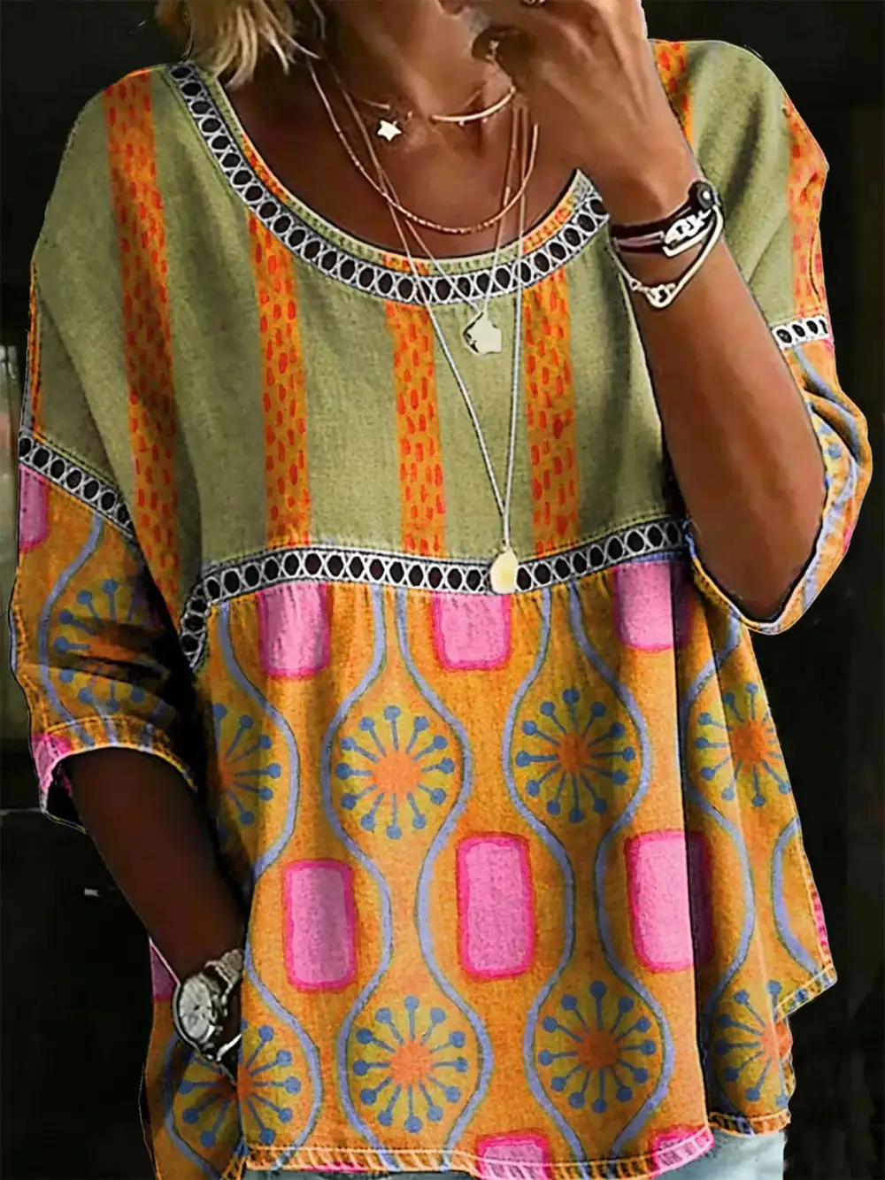 Hollow Out Round Neck Top Plus