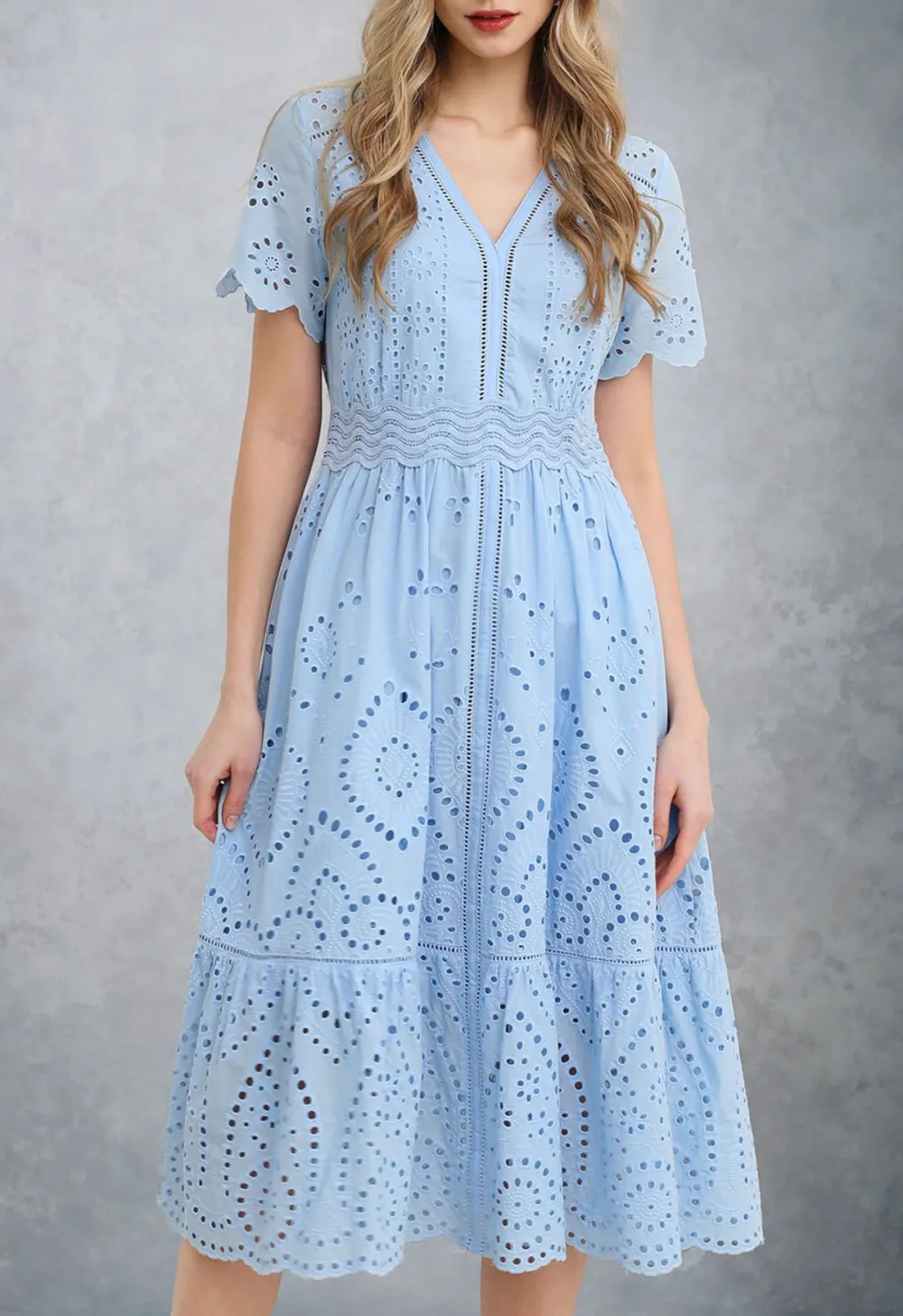 SUNNY DAY CUTWORK EMBROIDERY MIDI DRESS