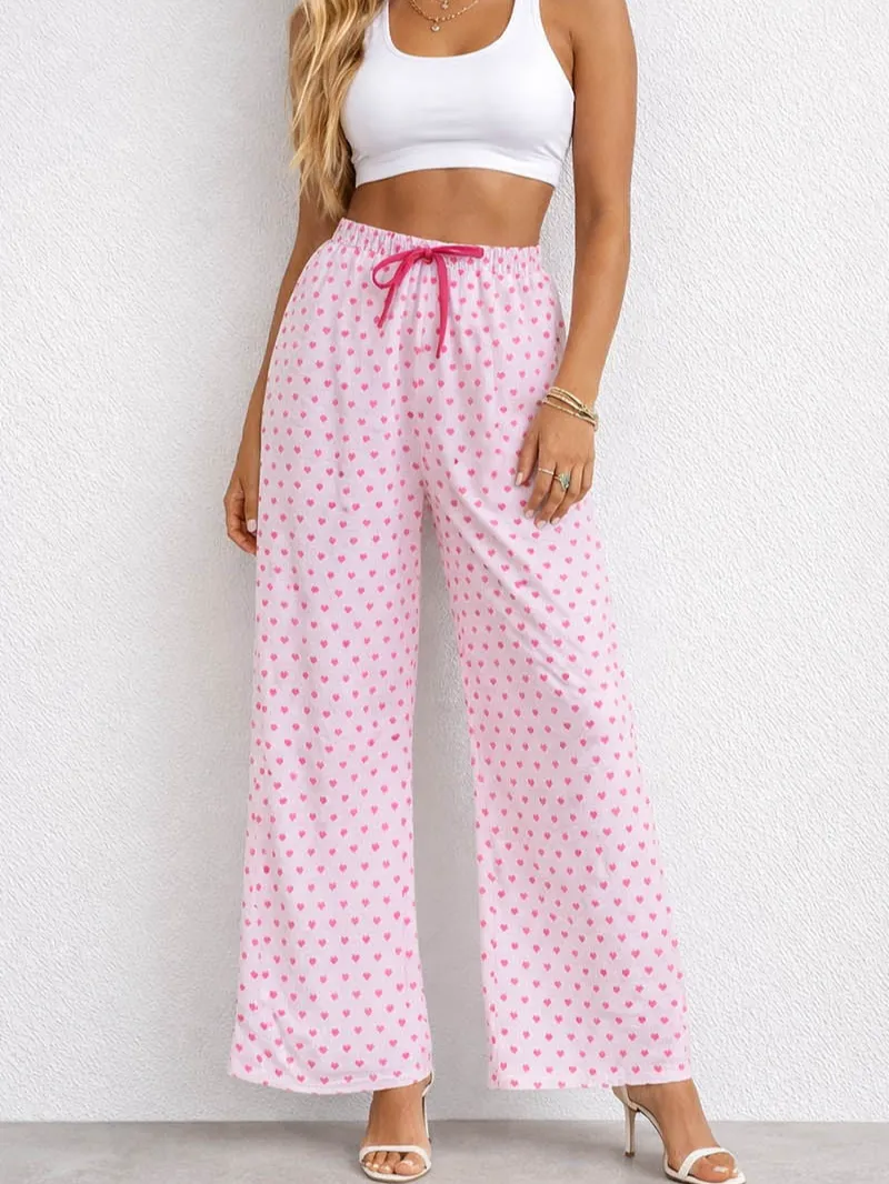 Valentine Heart Elastic Waist Wide Leg Pants