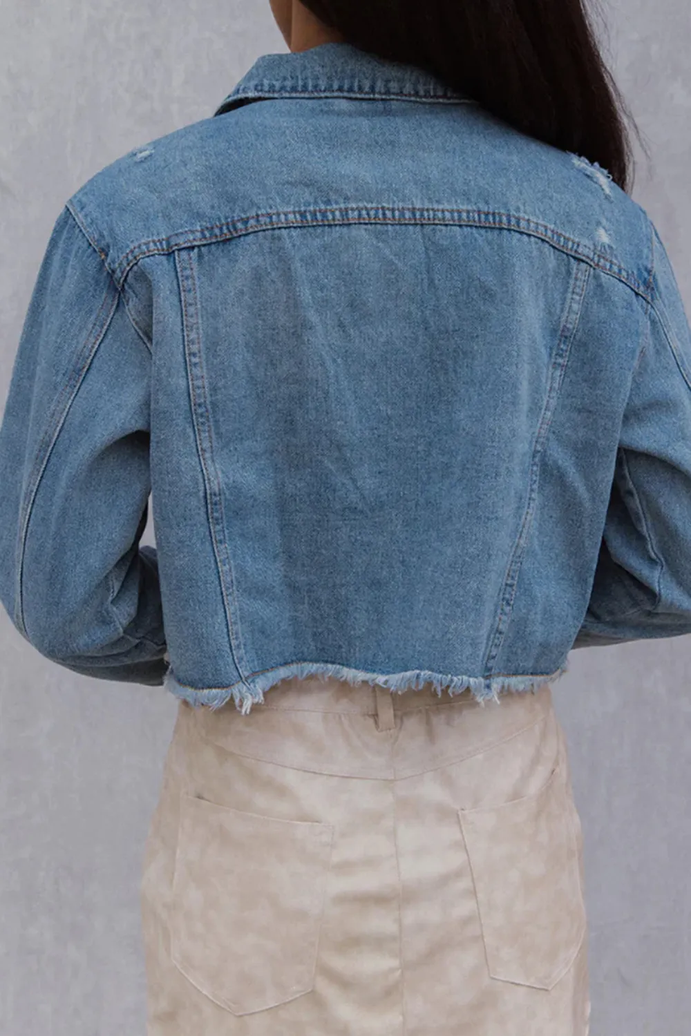 Distressed Cropped Denim Jacket
