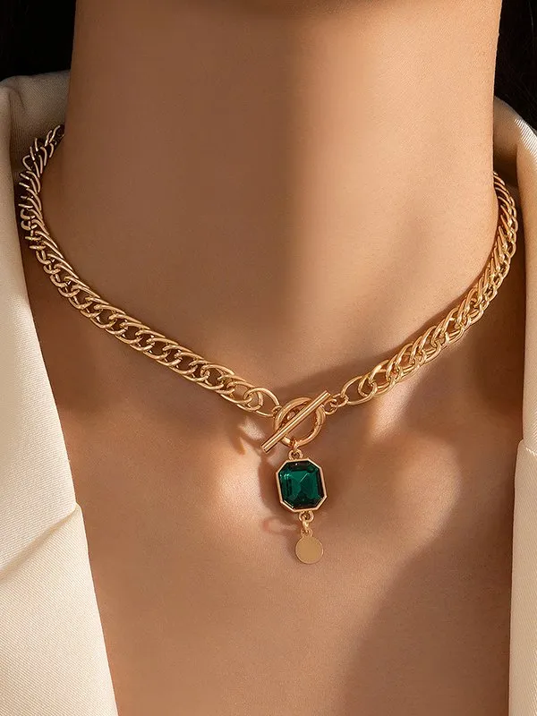 Casual Green Crystal Chain Necklace Vacation Everyday Women's Jewelry