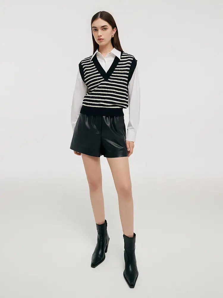 Black And White Stripe Women Vest