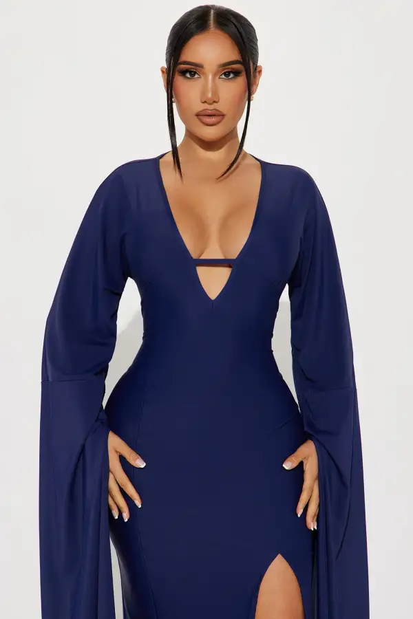 Shanghai Long Sleeve Maxi Dress - Navy