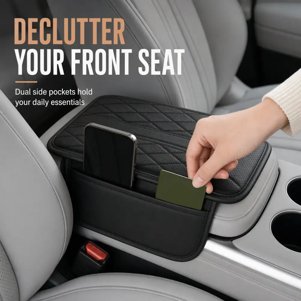 Car Central Armrest Cushion Pad with Storage Pocket