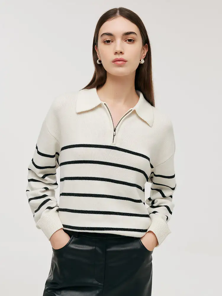 Wool Black And White Stripe Women Sweater