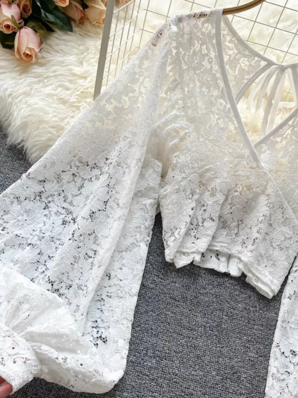 Lace Tie Back Long Sleeve Top