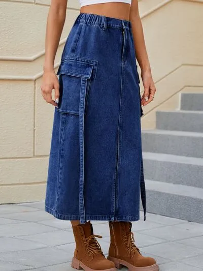 Slit Pocketed High Waist Skirt